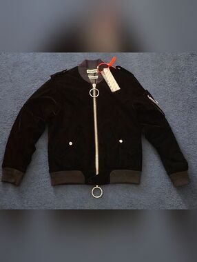 Virgil Abloh Off-White black Velvet Bomber Jacket. Size Small. With Tags